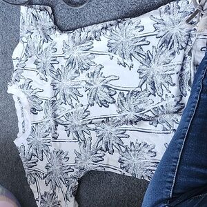 Original Use Summer Beach Vacation Tropical Vibe Navy White Pam Tree Tee T-Shirt